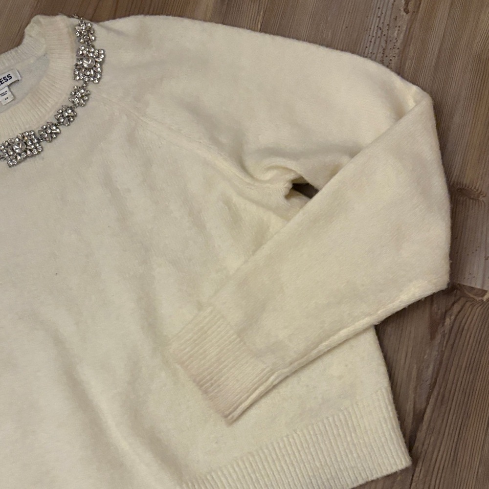 Express Cream Sweater with Embellished Neckline - Picture 8 of 9